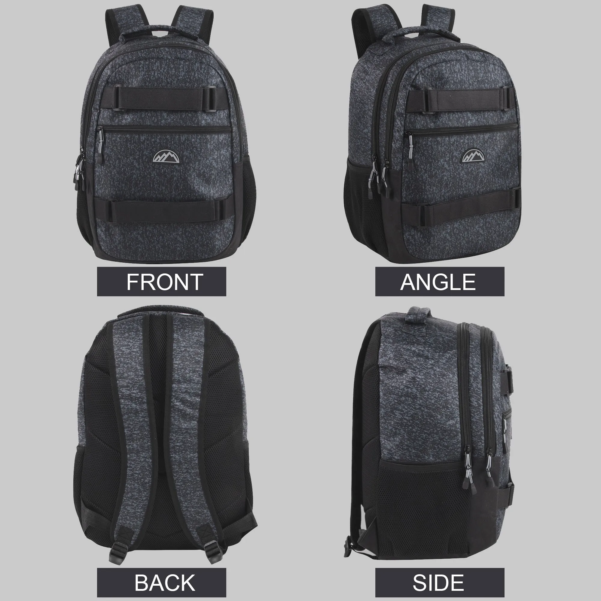 19 Inch Dual Strap Skate  Backpack w Laptop Sleeve - Grey Heather