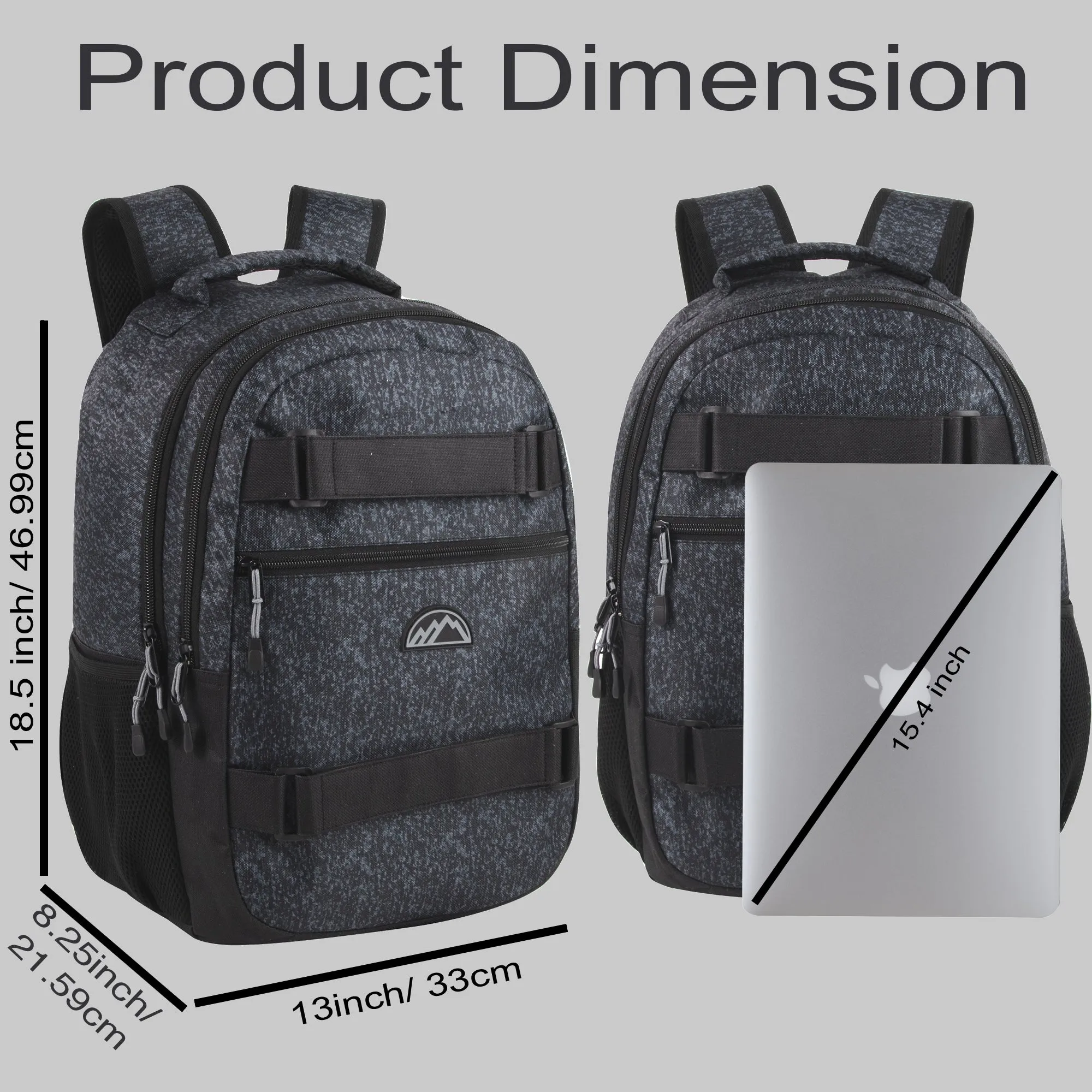 19 Inch Dual Strap Skate  Backpack w Laptop Sleeve - Grey Heather