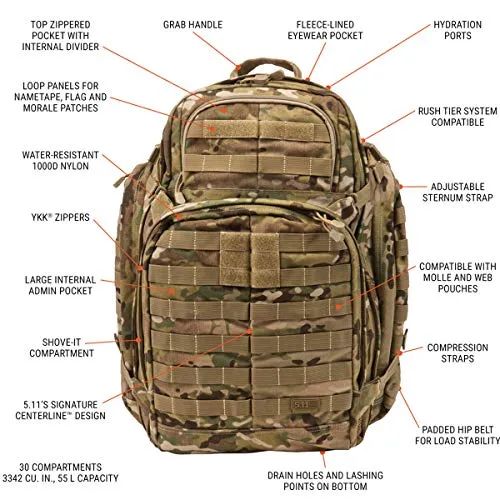 5.11 RUSH72 Tactical Backpack, Large, Style 58602, Multicam