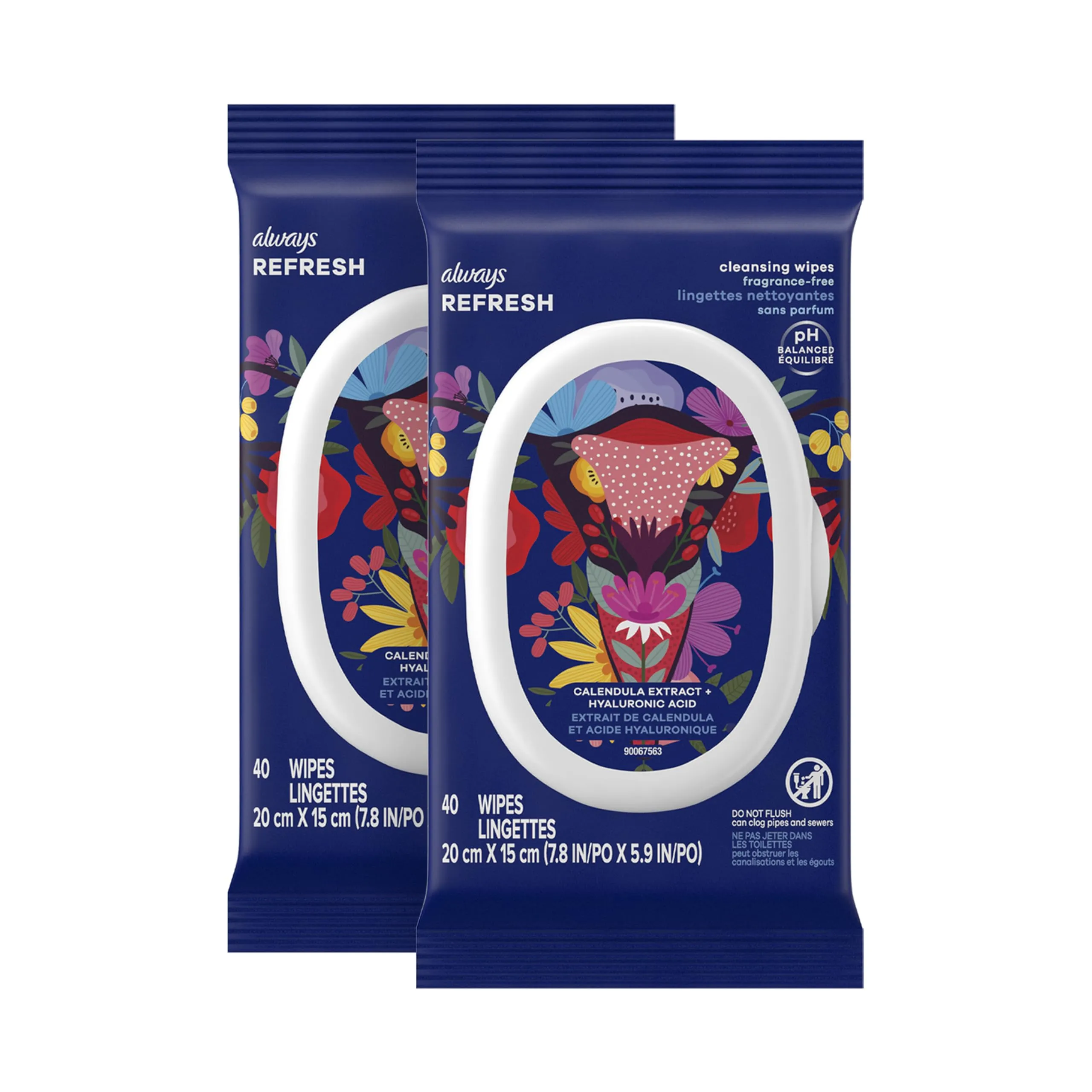 Always Refresh Cleansing Intimate Wipes For Women, Ph Balanced For Skin, Fragrance-Free, Gynecologist Tested, 40 Count X 2 Packs (80 Count Total) 40 Count (Pack of 1)