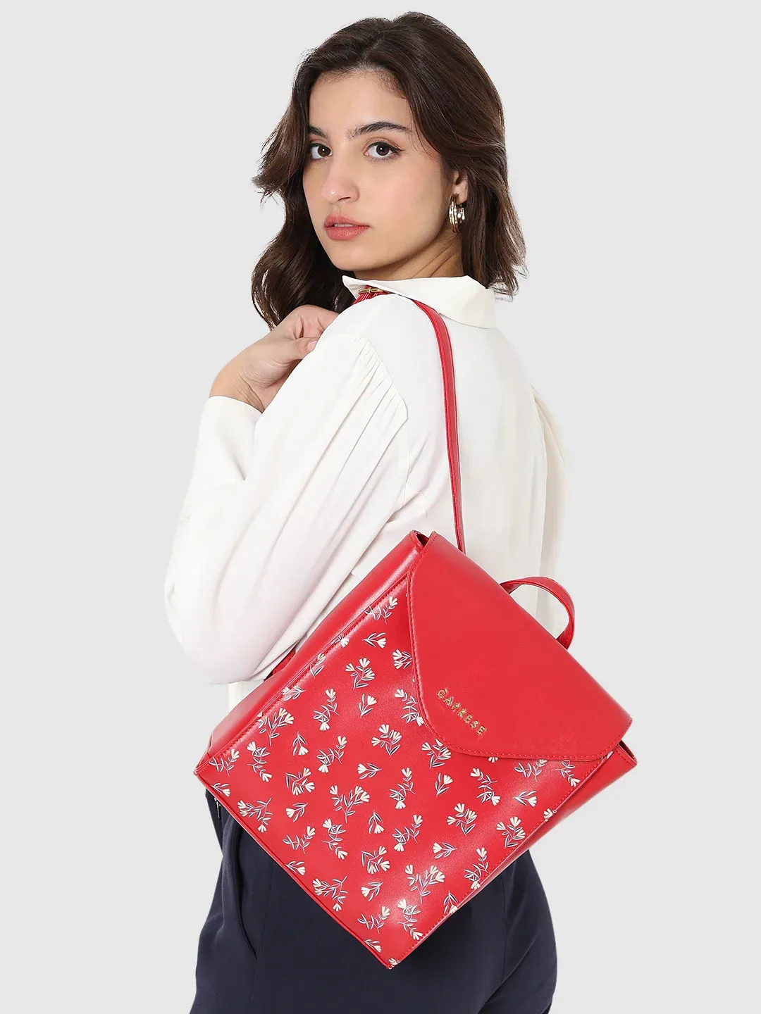 Caprese Merida Backpack Large Printed Women'S Bag Red