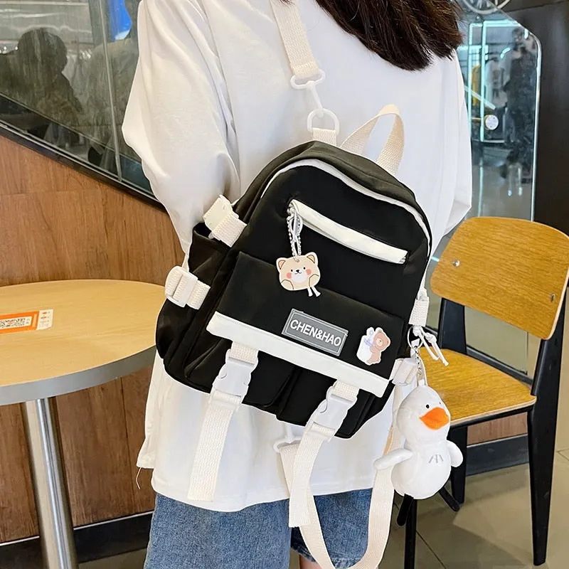 Christmas Gift New Mini Contrast Color Girl Backpack Japanese Harajuku Style Kawaii Ladies Nylon Backpack Cute Schoolgirl Small Schoolbag