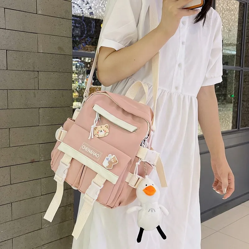 Christmas Gift New Mini Contrast Color Girl Backpack Japanese Harajuku Style Kawaii Ladies Nylon Backpack Cute Schoolgirl Small Schoolbag