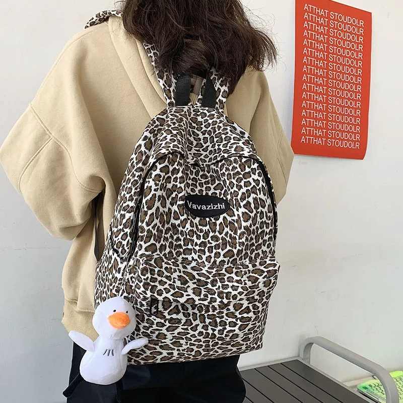 Christmas Gift Unisex Leopard Print Style Backpack, Fashion Trend Women's Nylon Travel Backpack, Casual Simple Student School Bag
