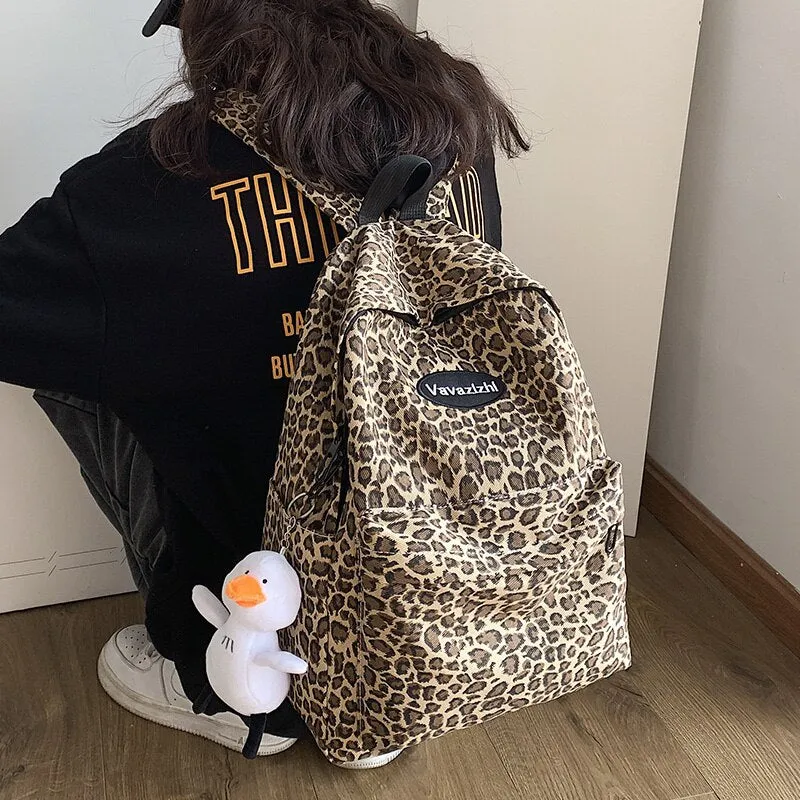 Christmas Gift Unisex Leopard Print Style Backpack, Fashion Trend Women's Nylon Travel Backpack, Casual Simple Student School Bag