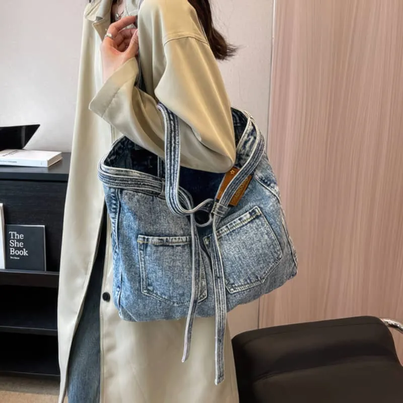 Commuter Denim Tote Bag with Spacious Capacity