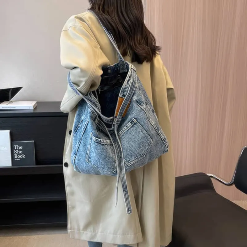 Commuter Denim Tote Bag with Spacious Capacity