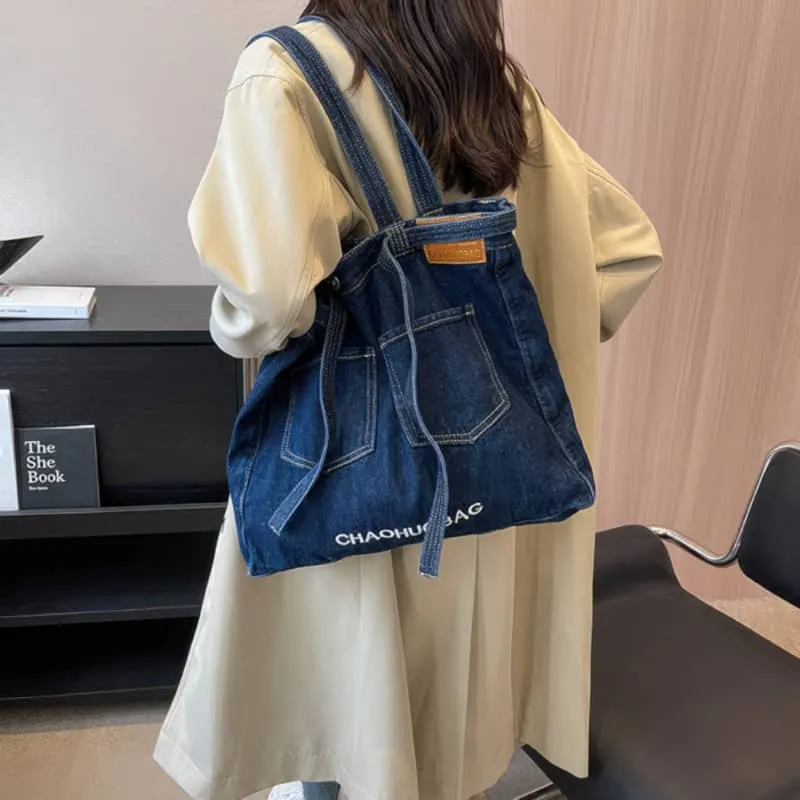 Commuter Denim Tote Bag with Spacious Capacity