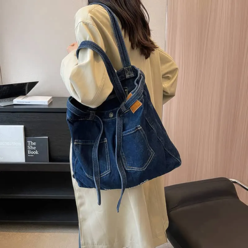 Commuter Denim Tote Bag with Spacious Capacity