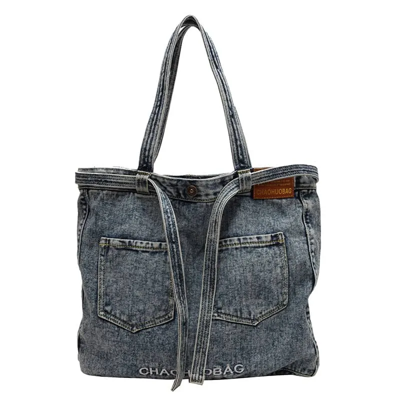 Commuter Denim Tote Bag with Spacious Capacity