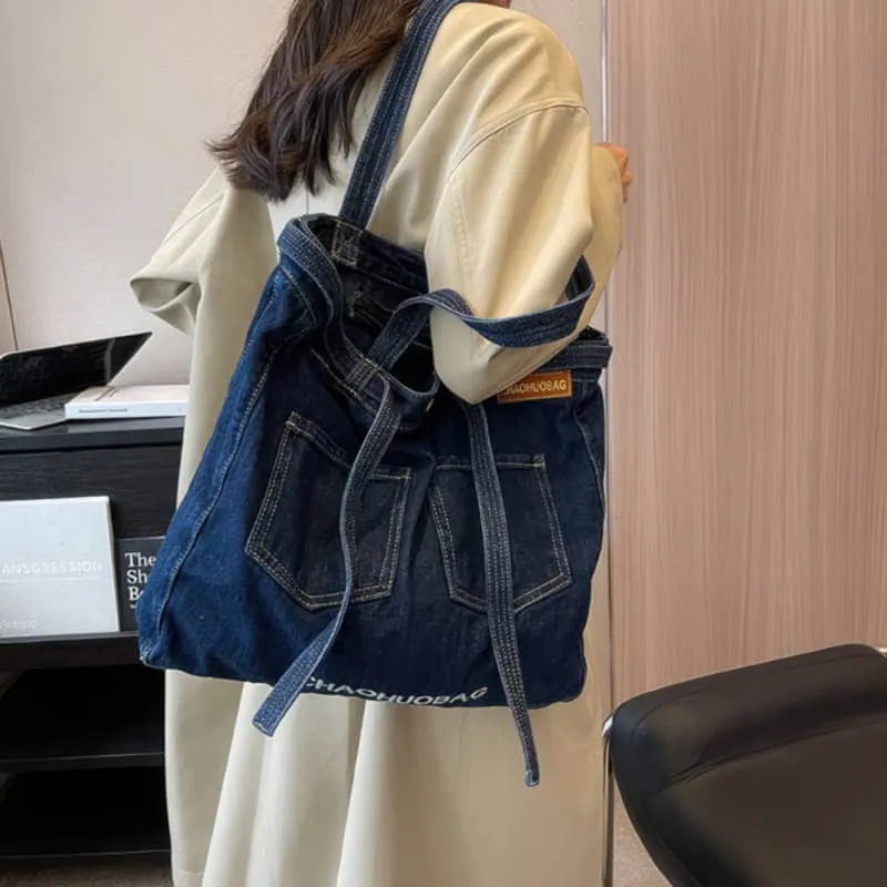 Commuter Denim Tote Bag with Spacious Capacity