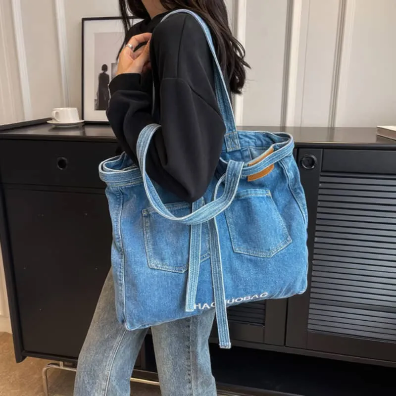 Commuter Denim Tote Bag with Spacious Capacity