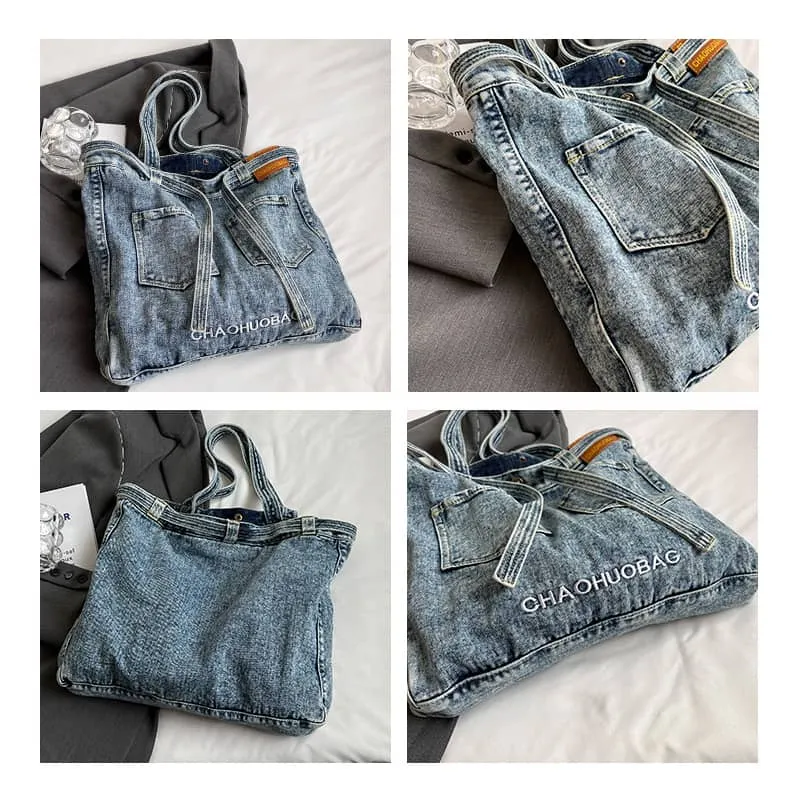 Commuter Denim Tote Bag with Spacious Capacity