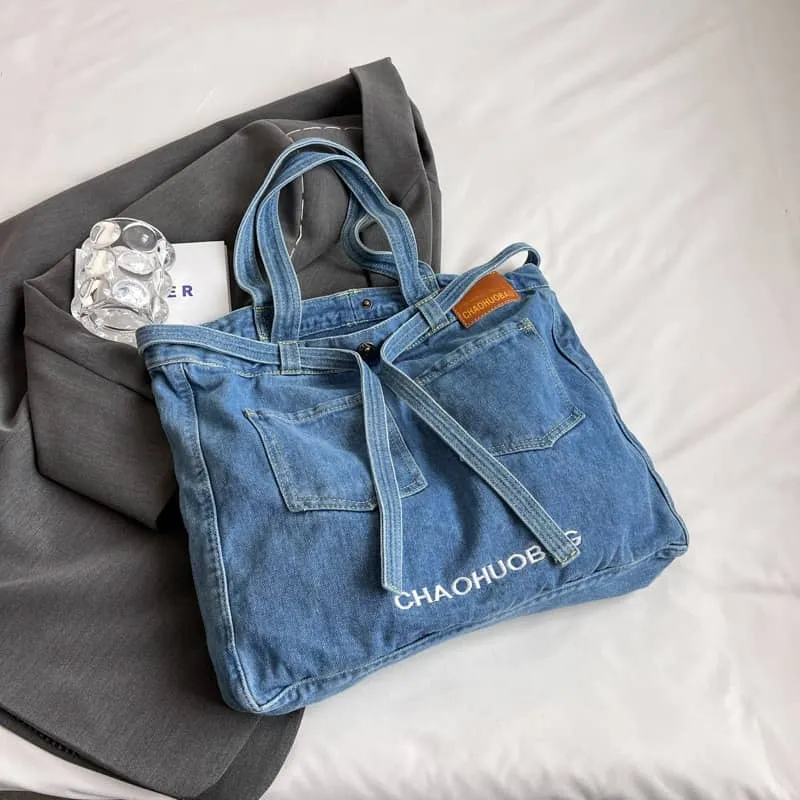 Commuter Denim Tote Bag with Spacious Capacity