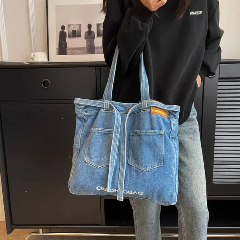 Commuter Denim Tote Bag with Spacious Capacity