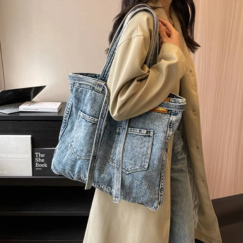 Commuter Denim Tote Bag with Spacious Capacity