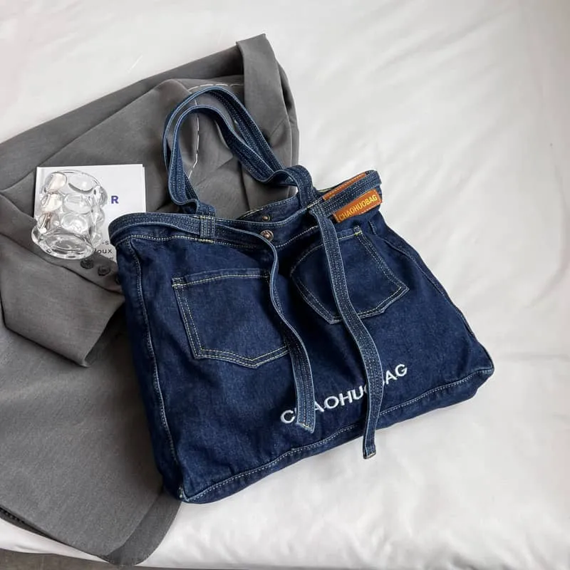 Commuter Denim Tote Bag with Spacious Capacity