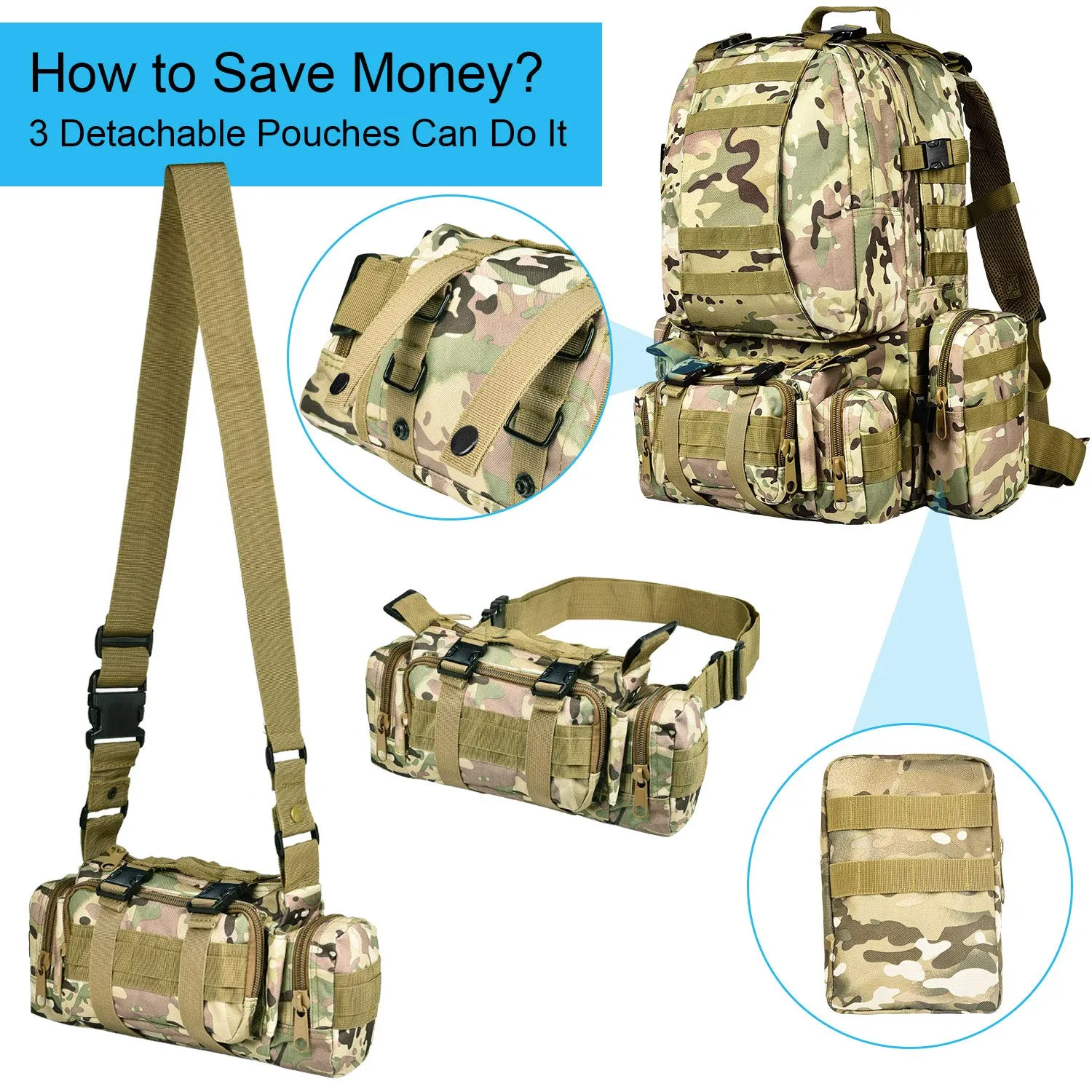 CVLIFE Military Tactical Backpack Survival Army Rucksack Assault Pack Molle Bag