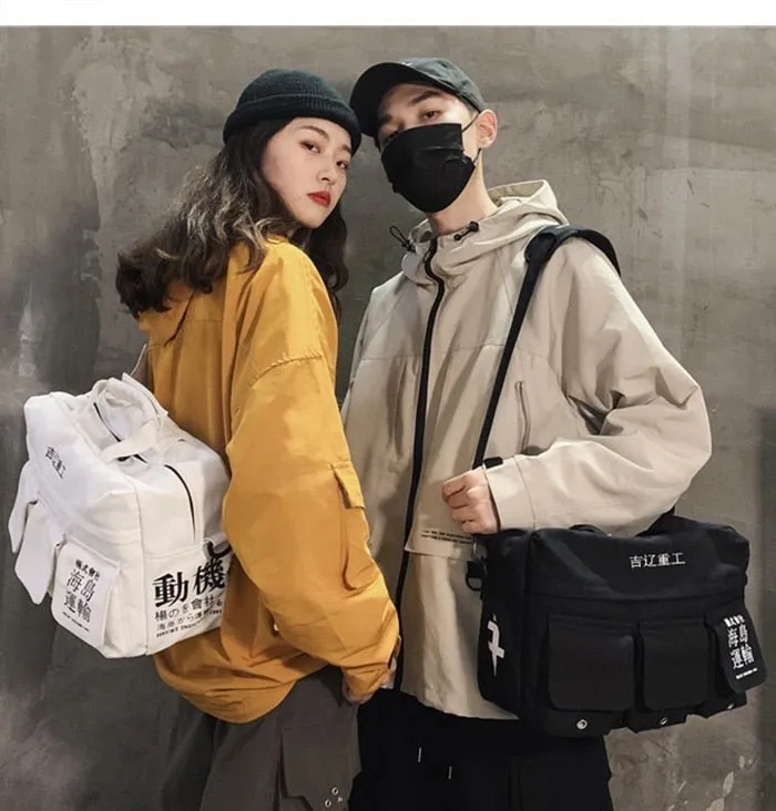 DARK Hip Hop Men's Backpacks Women Hasp Vintage Ribbon Korean Canvas Streetwear Harajuku Backpacks School Bags