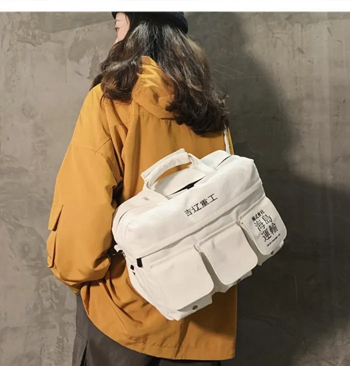 DARK Hip Hop Men's Backpacks Women Hasp Vintage Ribbon Korean Canvas Streetwear Harajuku Backpacks School Bags