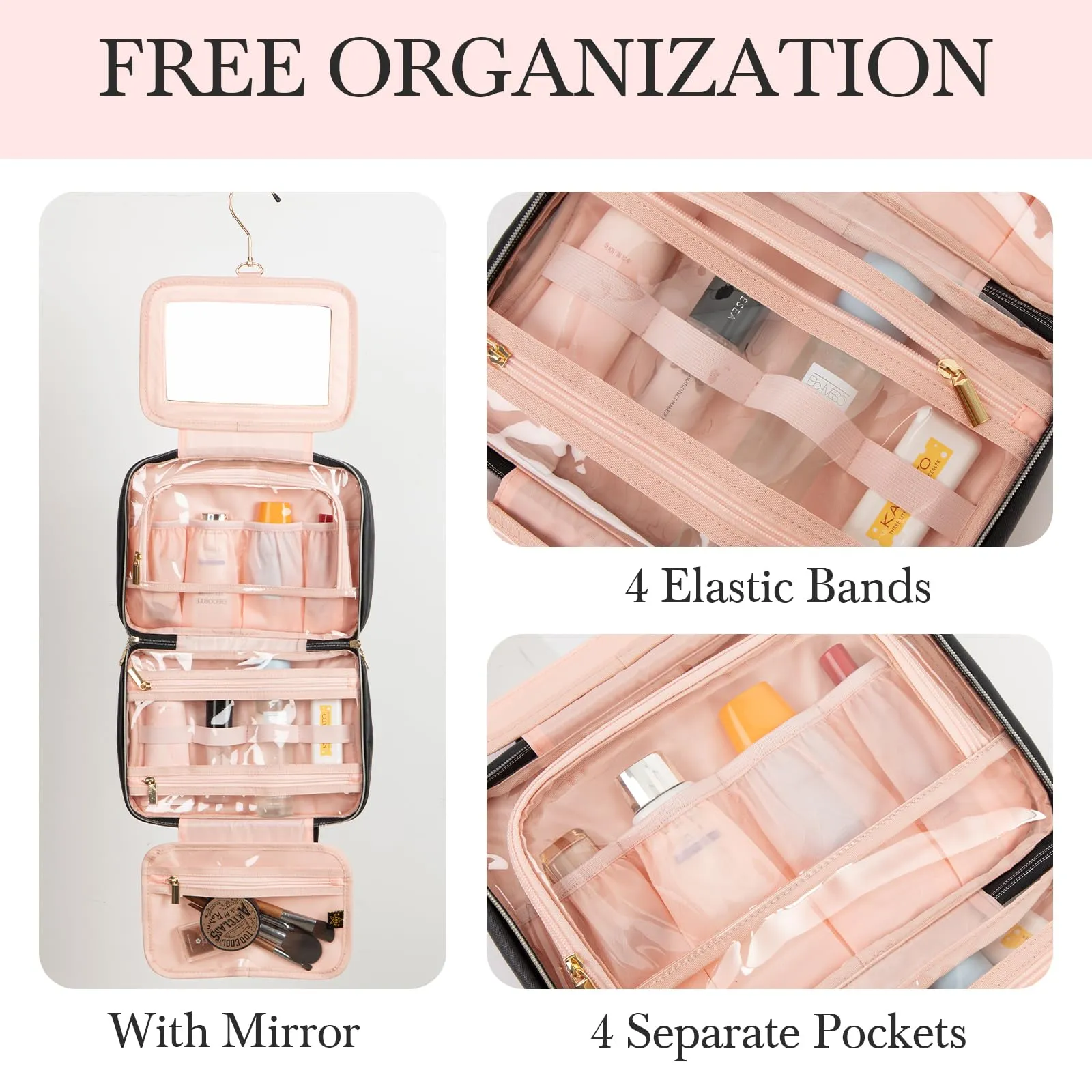 Elite Dance Gear Travel Toiletry Bag with Mirror - Cosmetic Travel Bag with Hanging Hook for Women & Men - Travel-Sized Container for Travel Accessories, Travel Essentials, Toiletries, Jewelry