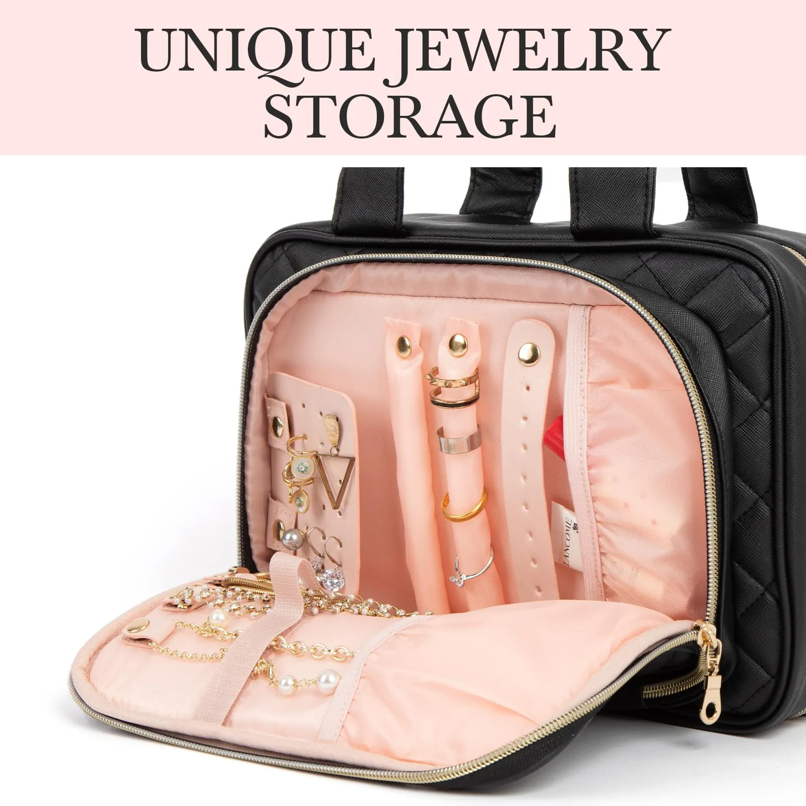Elite Dance Gear Travel Toiletry Bag with Mirror - Cosmetic Travel Bag with Hanging Hook for Women & Men - Travel-Sized Container for Travel Accessories, Travel Essentials, Toiletries, Jewelry