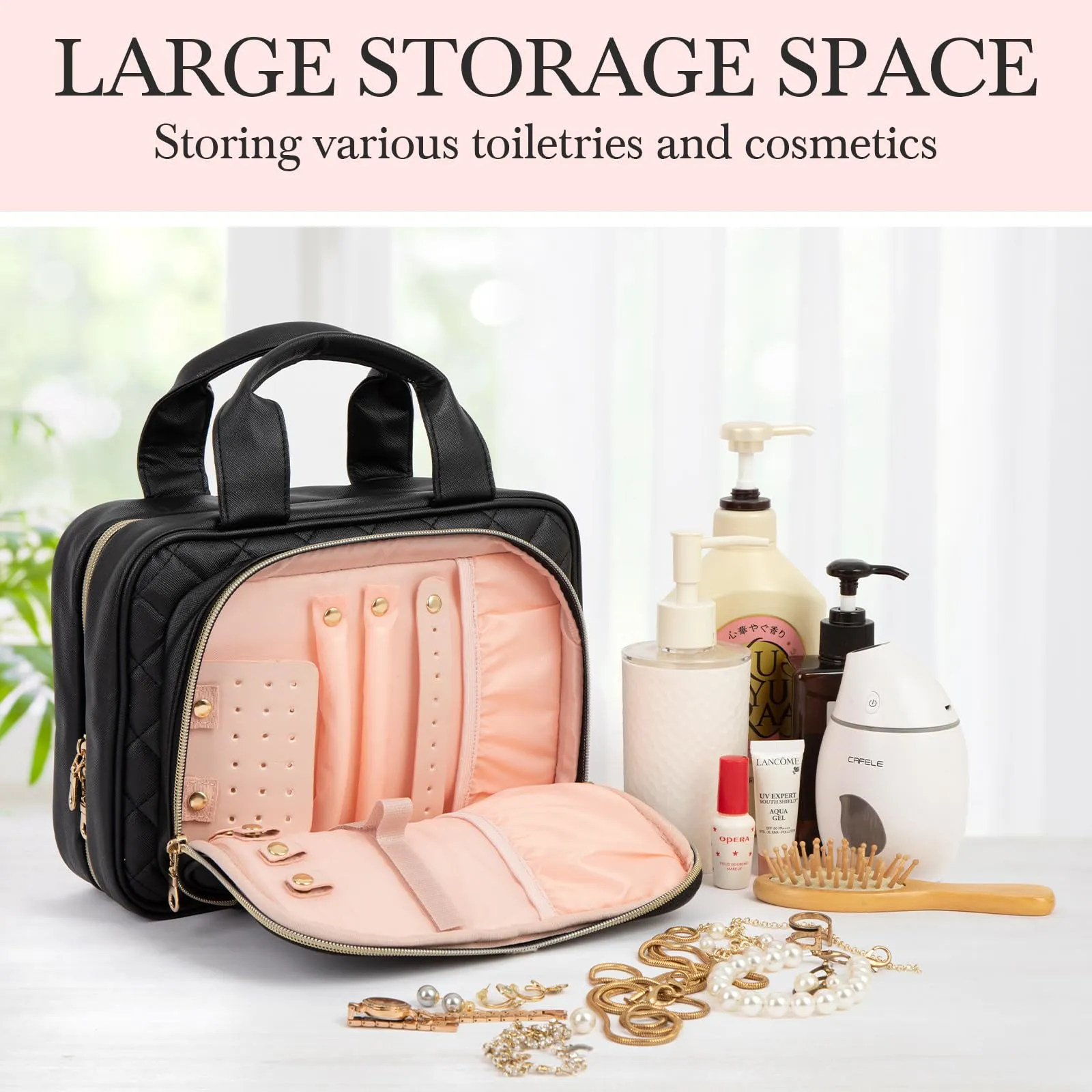 Elite Dance Gear Travel Toiletry Bag with Mirror - Cosmetic Travel Bag with Hanging Hook for Women & Men - Travel-Sized Container for Travel Accessories, Travel Essentials, Toiletries, Jewelry