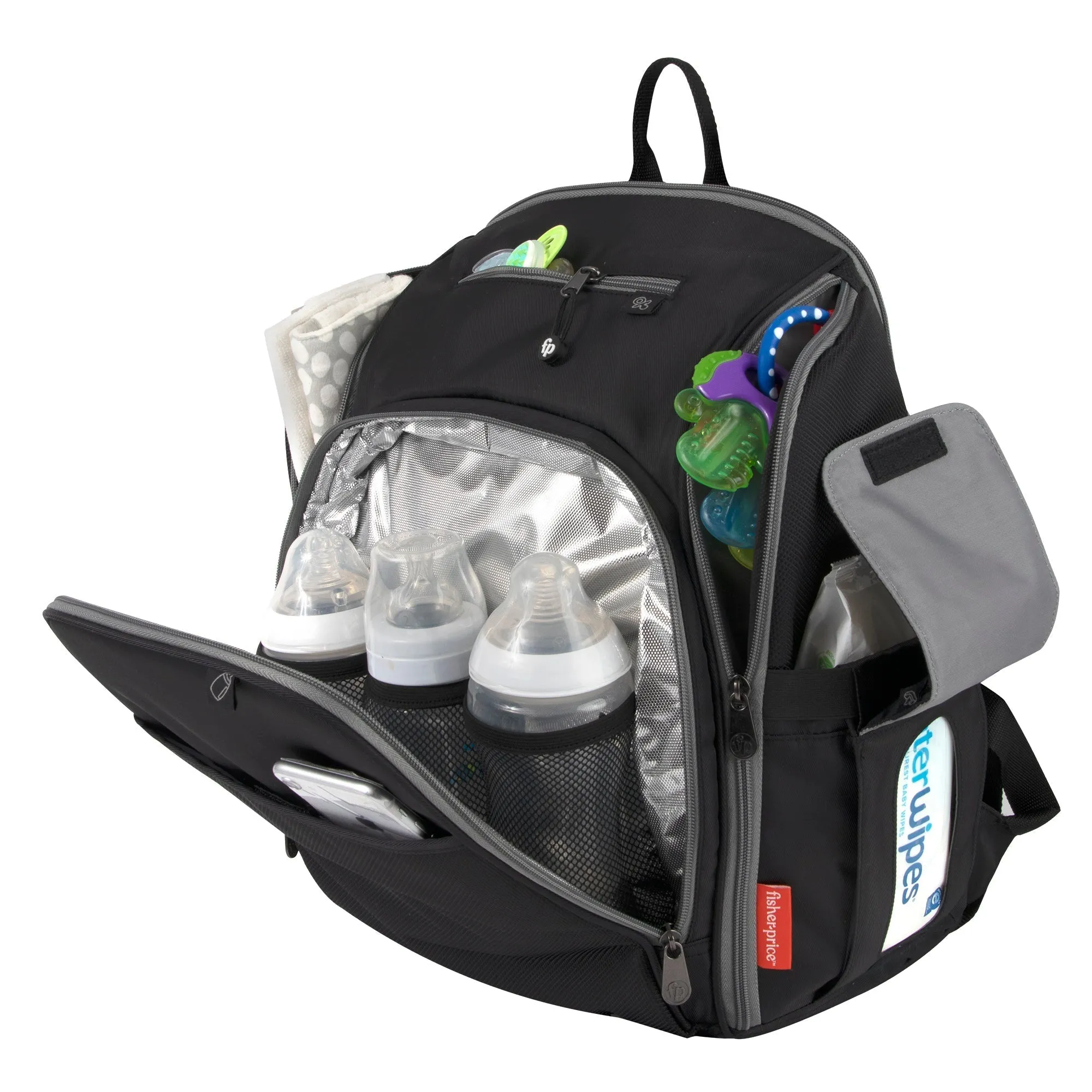Fisher-Price Fastfinder Multi-Pocket Diaper Bag Backpack - Black