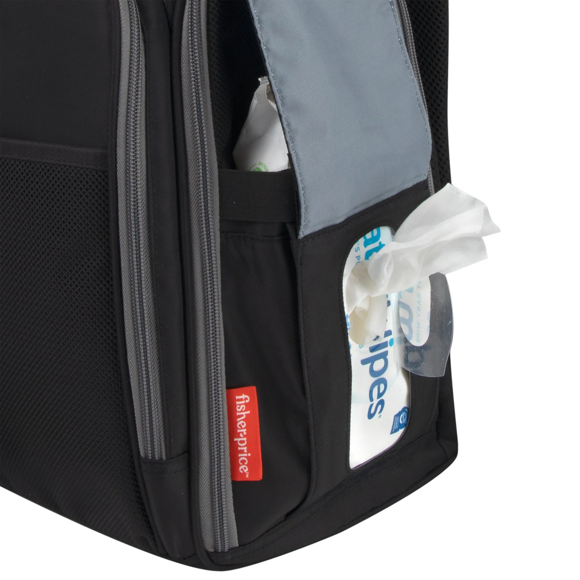 Fisher-Price Fastfinder Multi-Pocket Diaper Bag Backpack - Black