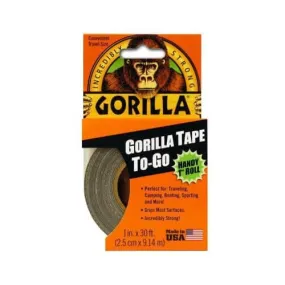 Gorilla Tape Handy 1" x 30' Roll Black a powerful grip in a portable size 2X Double -Thick Adhesive - 6100105
