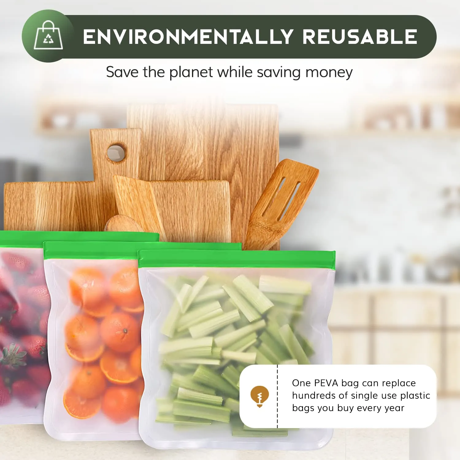 Greenzla - Large & Durable Reusable Food Storage Bags - Eco-Friendly PEVA Bags