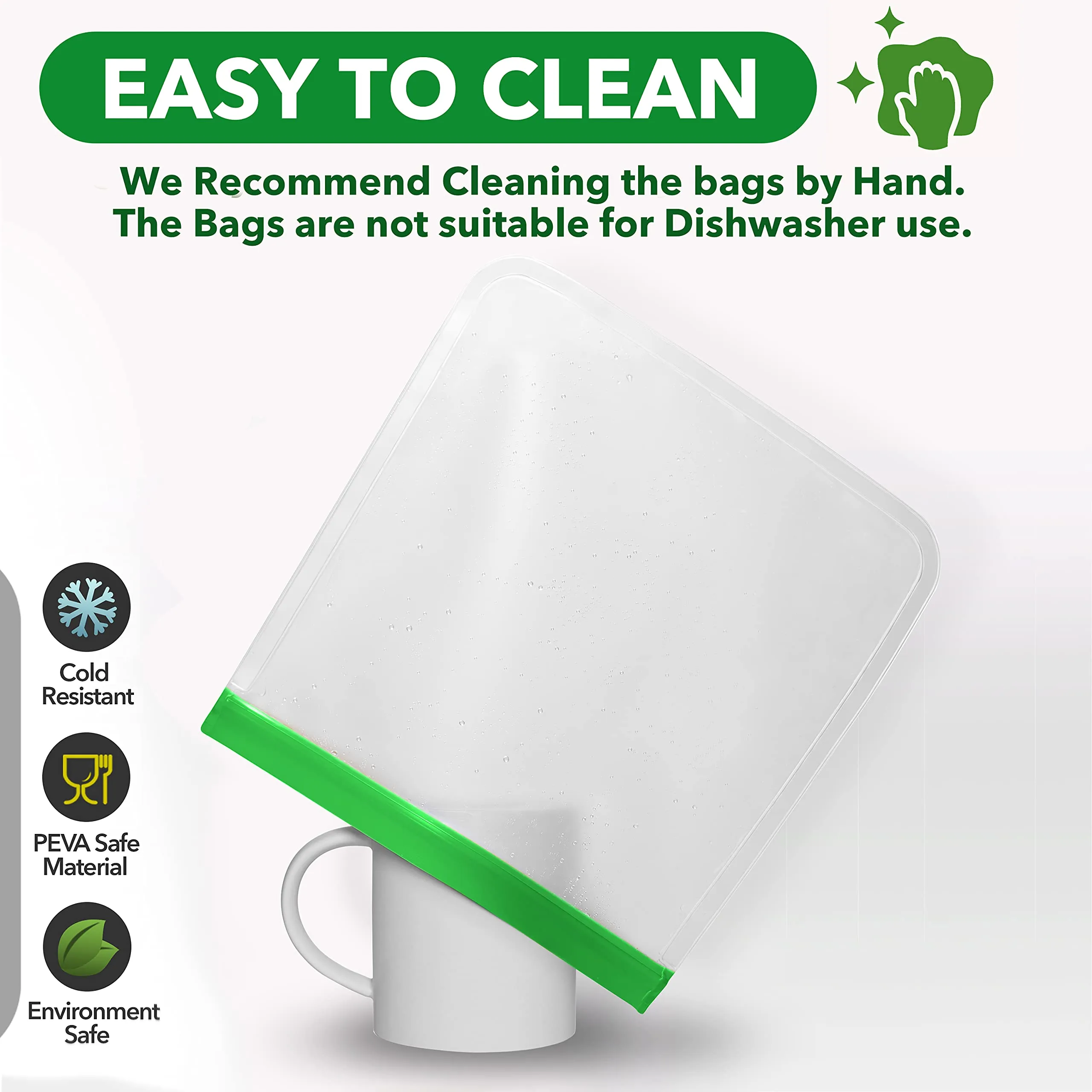 Greenzla - Large & Durable Reusable Food Storage Bags - Eco-Friendly PEVA Bags