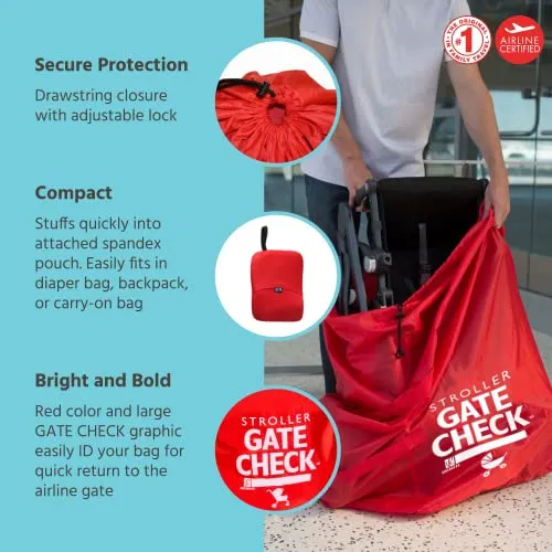 J. L. Childress Gate Check Air Travel Bag for Standard and Double Strollers, Red