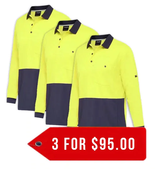 King Gee Workcool Hyperfreeze Hi-Vis Two Tone Long Sleeve Polo Shirt (K54235-1)-3Packs