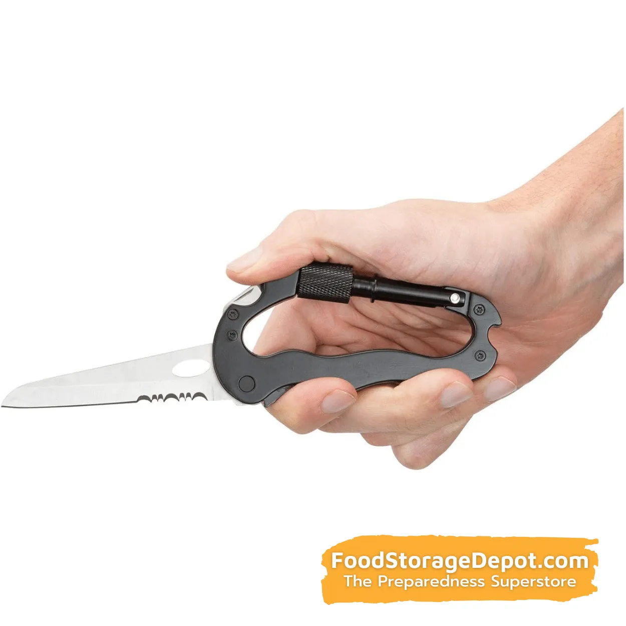 Locking Carabiner (4-in-1) w-Knife, Bottle Opener & Screwdriver Bits