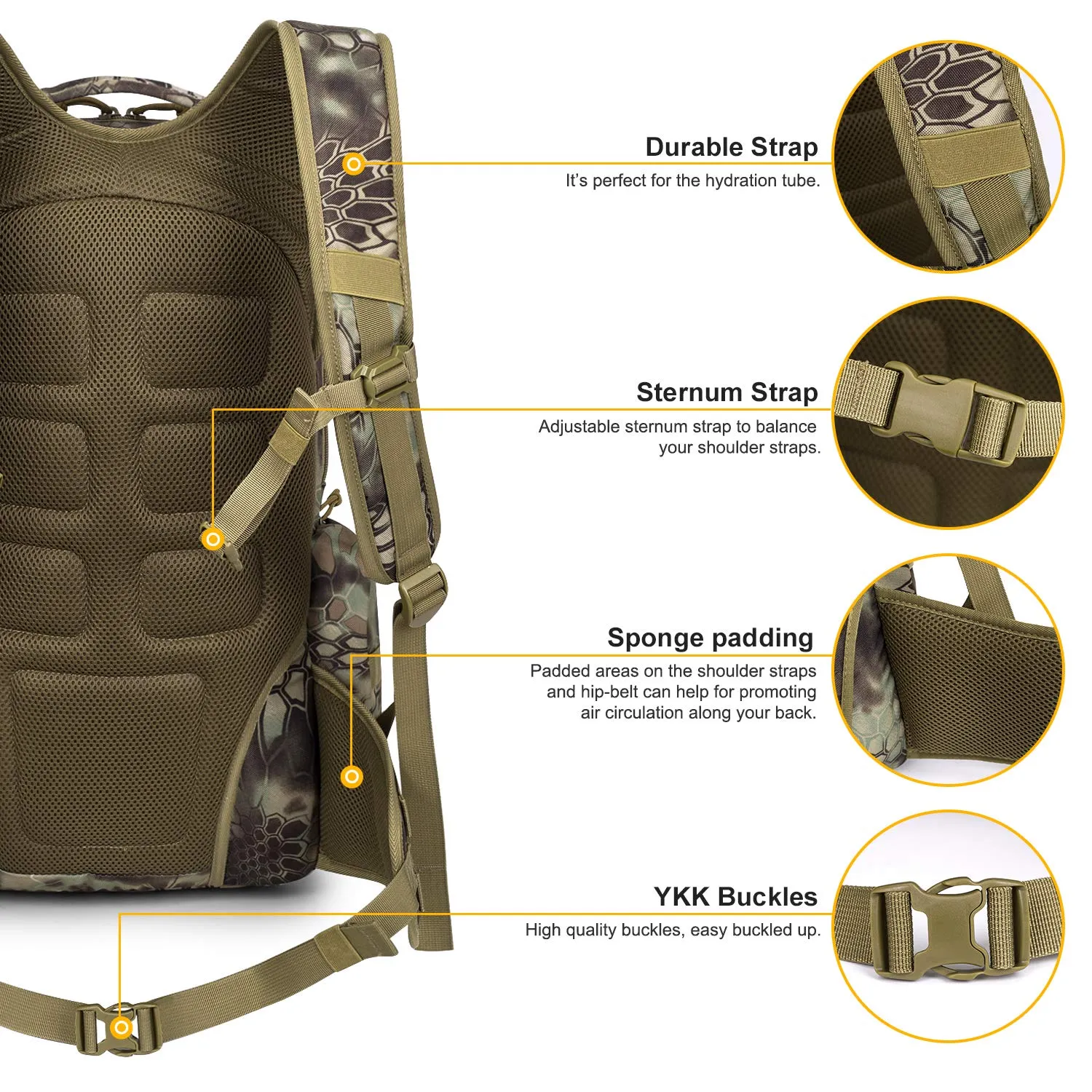 Mardingtop 35L Tactical Backpacks Molle Hiking daypacks for Camping Hiking Military Traveling Motorcycle (Snake Skin Printed-35L)