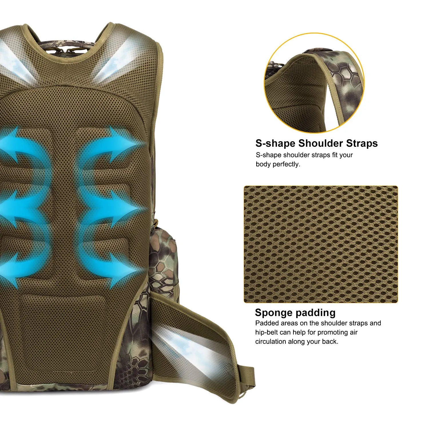 Mardingtop 35L Tactical Backpacks Molle Hiking daypacks for Camping Hiking Military Traveling Motorcycle (Snake Skin Printed-35L)