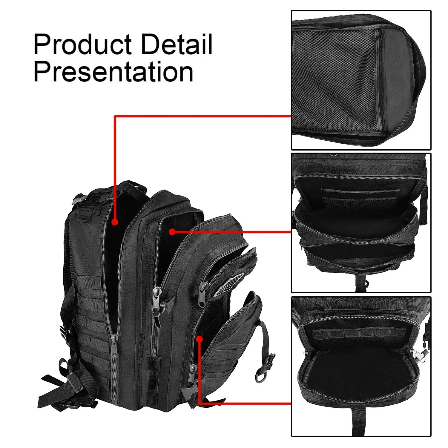 NOOLA Military Tactical Backpack Large Army 3 Day Assault Pack Molle Bag Black