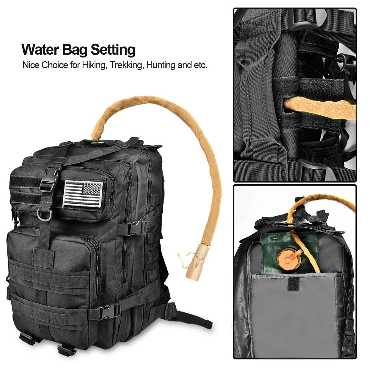 NOOLA Military Tactical Backpack Large Army 3 Day Assault Pack Molle Bag Black