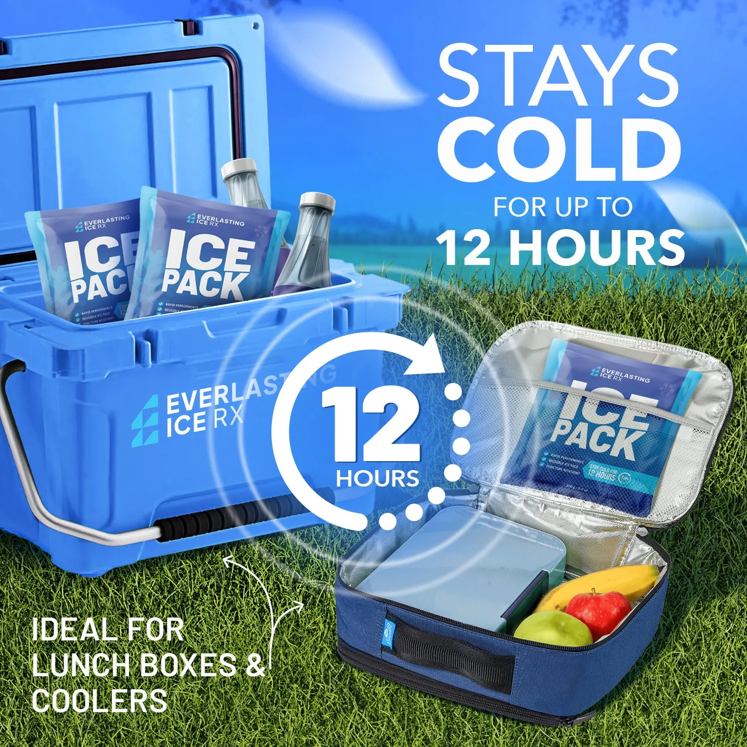 Rapid Performance Reusable Ice Packs for Coolers or Lunch Box | 4 Pack | Cold for Up to 12 Hours | Ice Packs for Cooler, Long Lasting for Camping, Beach