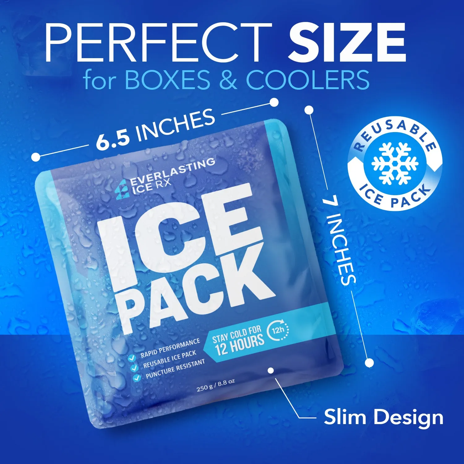 Rapid Performance Reusable Ice Packs for Coolers or Lunch Box | 4 Pack | Cold for Up to 12 Hours | Ice Packs for Cooler, Long Lasting for Camping, Beach
