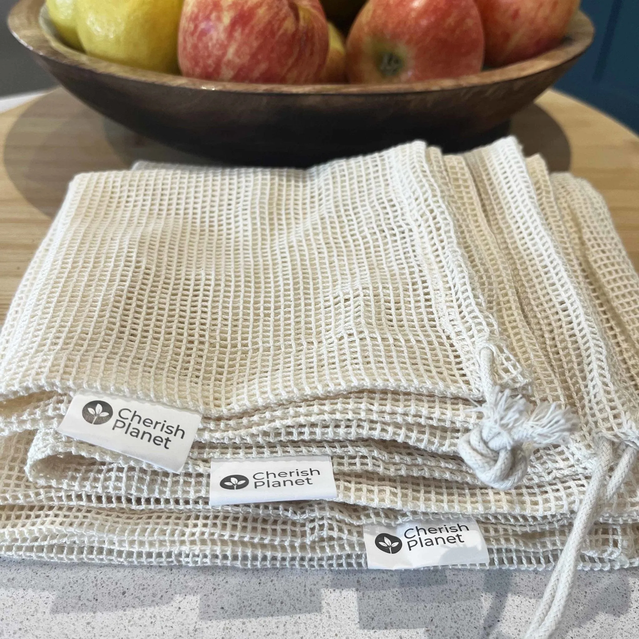 Reusable, Natural, Washable Drawstring Cotton Bags Set of 3