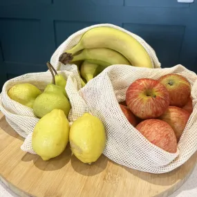 Reusable, Natural, Washable Drawstring Cotton Bags Set of 3