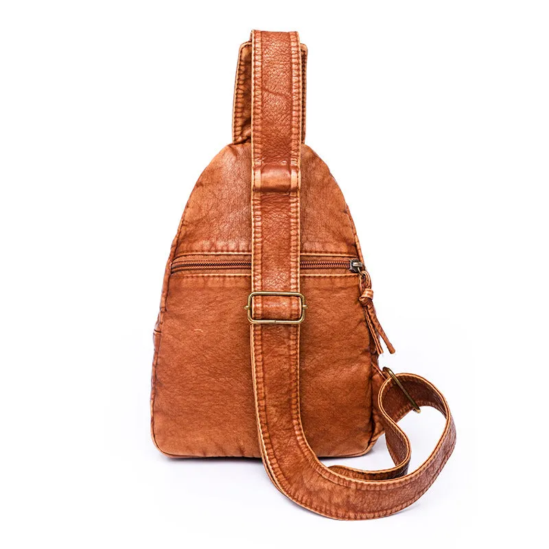 Sohiwoo Minimalist Retro Sling Bag Solid Color Soft Chest Bag Multifunctional Zipper Chest Bag