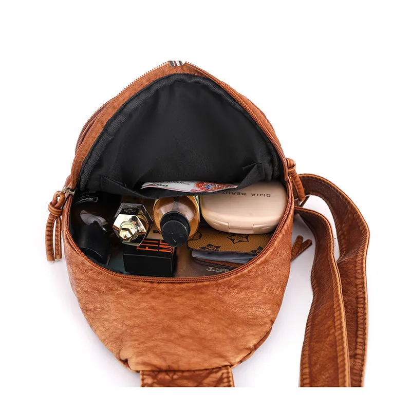 Sohiwoo Minimalist Retro Sling Bag Solid Color Soft Chest Bag Multifunctional Zipper Chest Bag