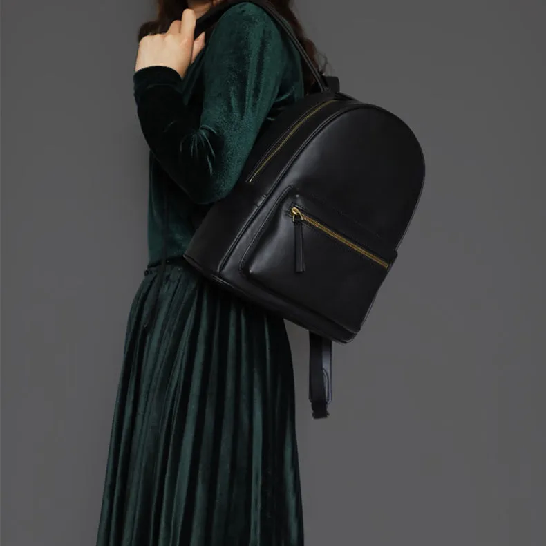 Stylish Womens Small Black Leather Backpack Leather Rucksack