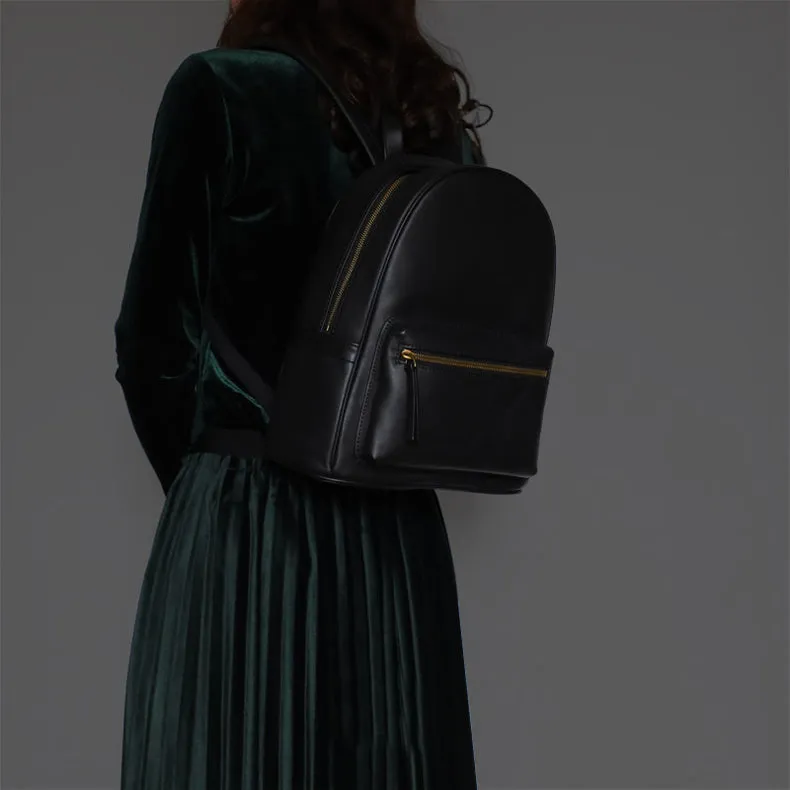 Stylish Womens Small Black Leather Backpack Leather Rucksack
