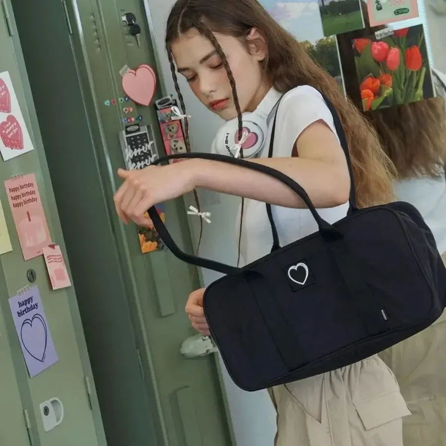 TAVIMART  -  Women Y2k Shoulder Bags Large Capacity Heart Nylon Boston Handbag Korean Fashion Design Girls Casual Commuter Bag New
