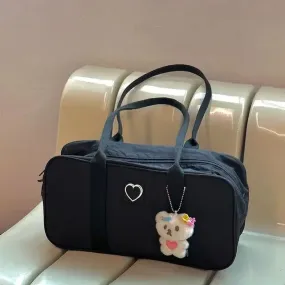 TAVIMART  -  Women Y2k Shoulder Bags Large Capacity Heart Nylon Boston Handbag Korean Fashion Design Girls Casual Commuter Bag New
