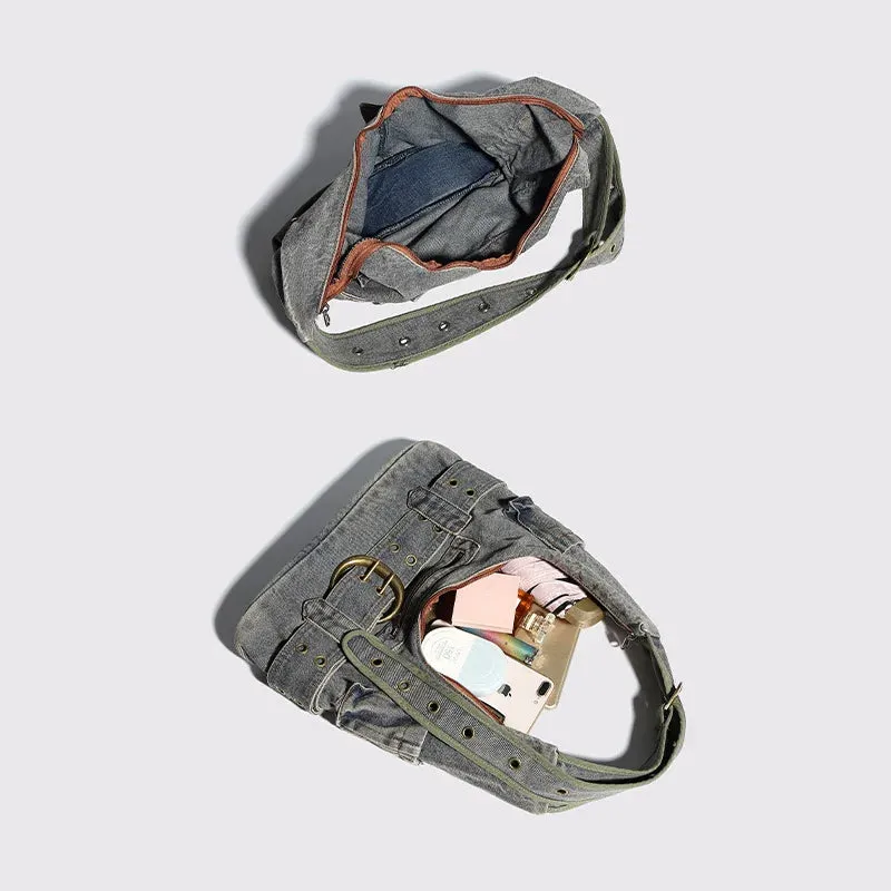 Vintage denim shoulder bag large capacity underarm bag